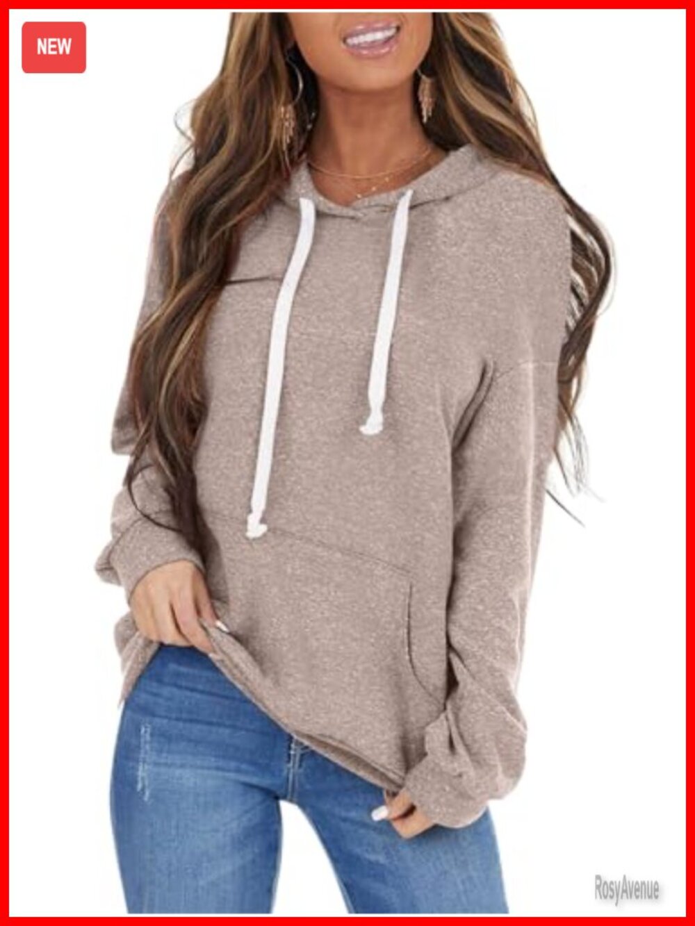 Womens Long Sleeve Drawstring Hoodie Kangaroo Pocket Pullover Top